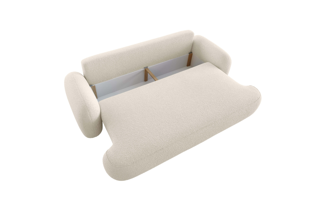 Canapé convertible 3 places MILLY avec coffre en tissu bouclette