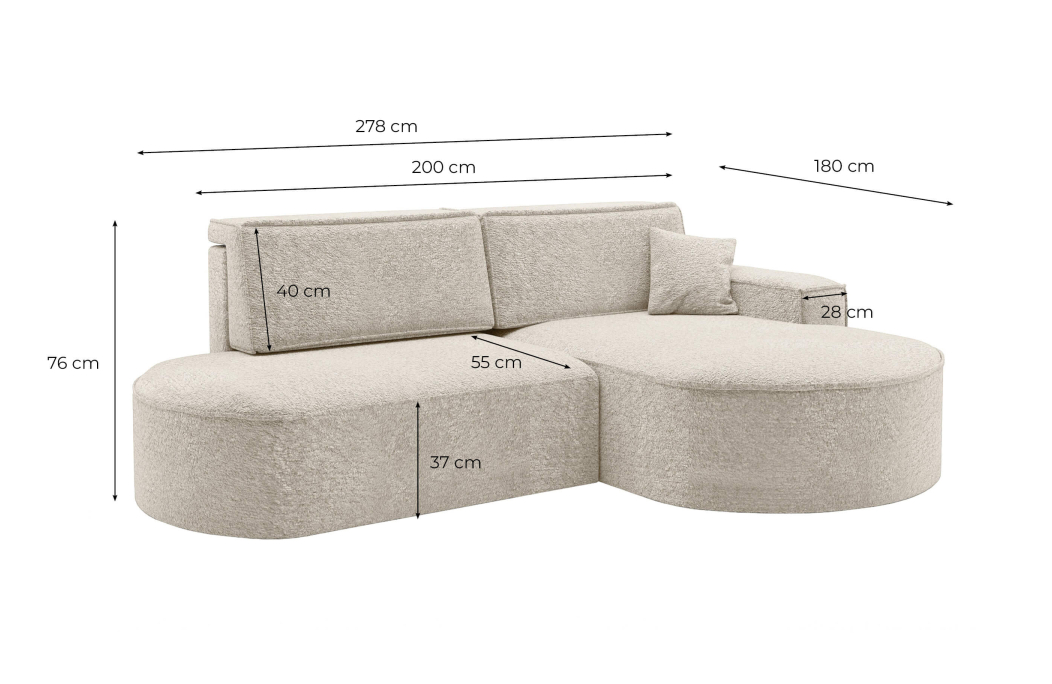 Canapé d'angle convertible 4 places MARLO en tissu chenille