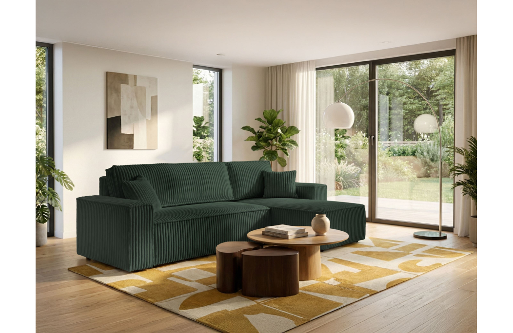 Canapé d'angle convertible et réversible 4 places FARAH en velours cotelé épais