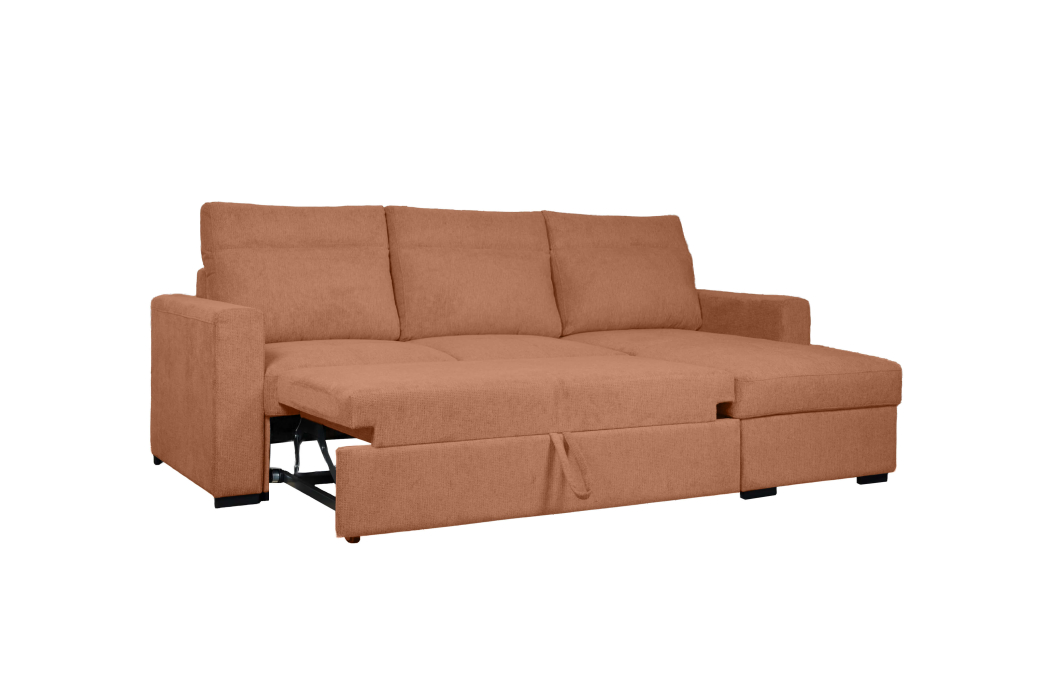 Canapé d’angle réversible SOLARO convertible avec coffre en tissu