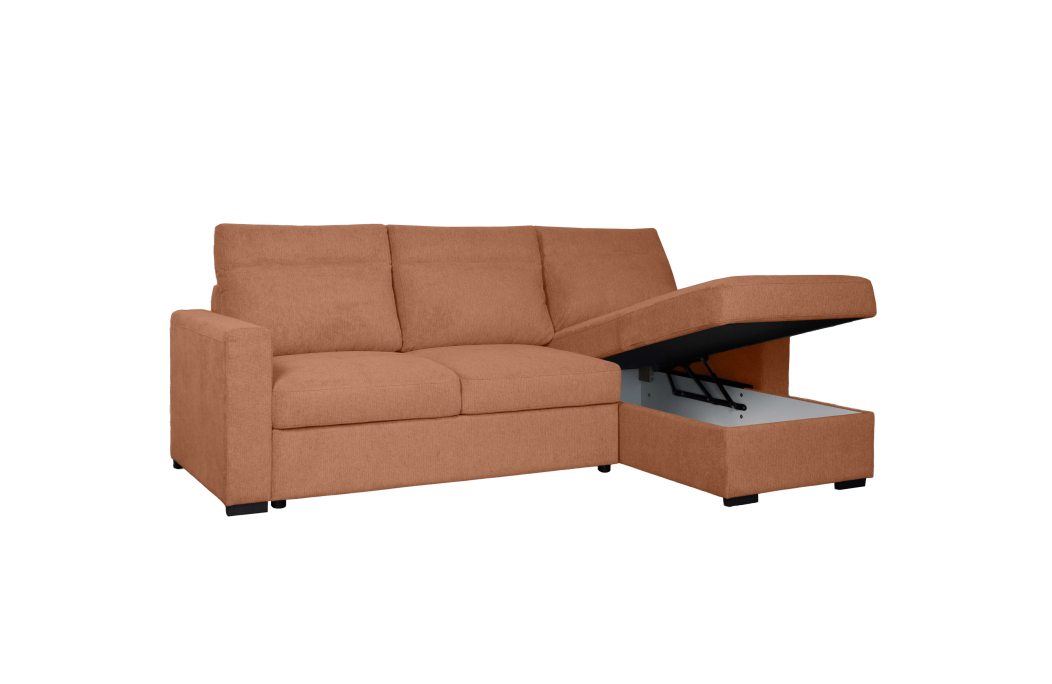 Canapé d’angle réversible SOLARO convertible avec coffre en tissu