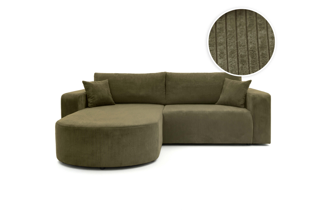 Canapé d'angle compact réversible et convertible 4 places KIARA en velours côtelé