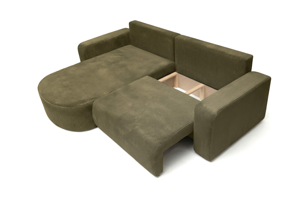 Canapé d'angle compact réversible et convertible 4 places KIARA en velours côtelé