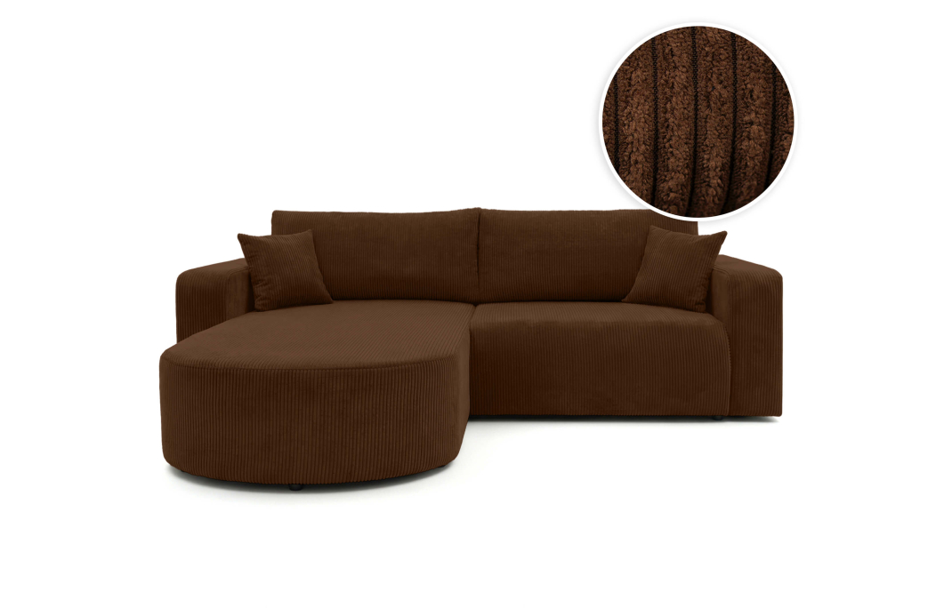 Canapé d'angle compact réversible et convertible 4 places KIARA en velours côtelé