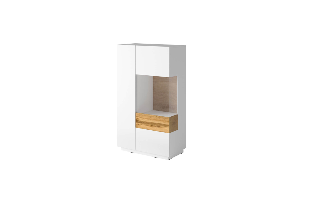 Vitrine LUMINA 2 portes dont 1 vitrée à droite en panneaux mélaminés - Hauteur 139cm