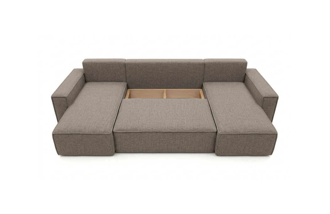 Canapé panoramique d'angle FARAH convertible avec rangement en tissu