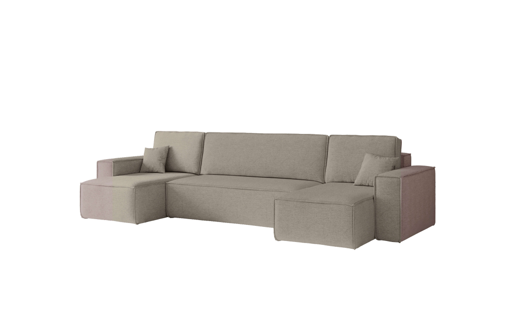 Canapé panoramique d'angle FARAH convertible avec rangement en tissu