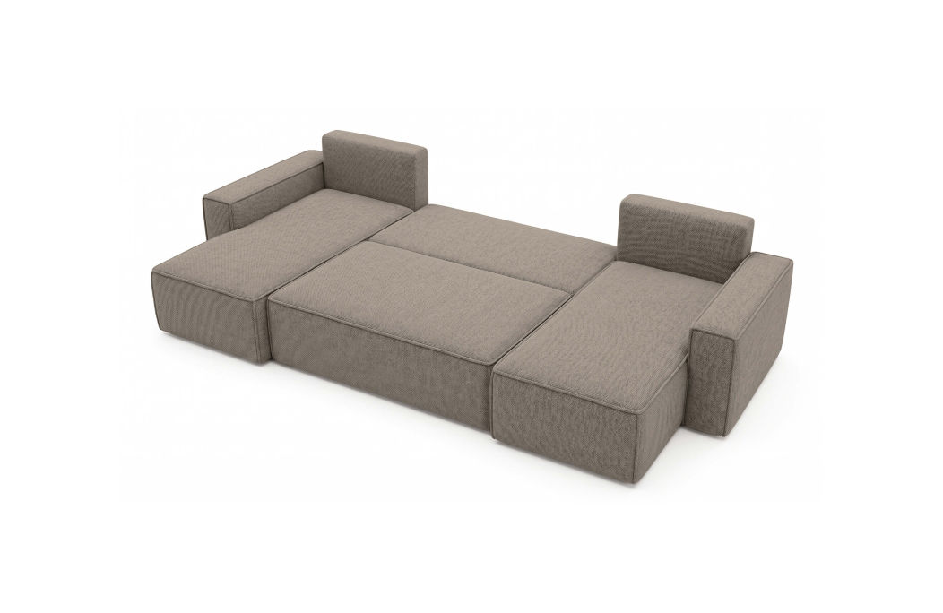 Canapé panoramique d'angle FARAH convertible avec rangement en tissu