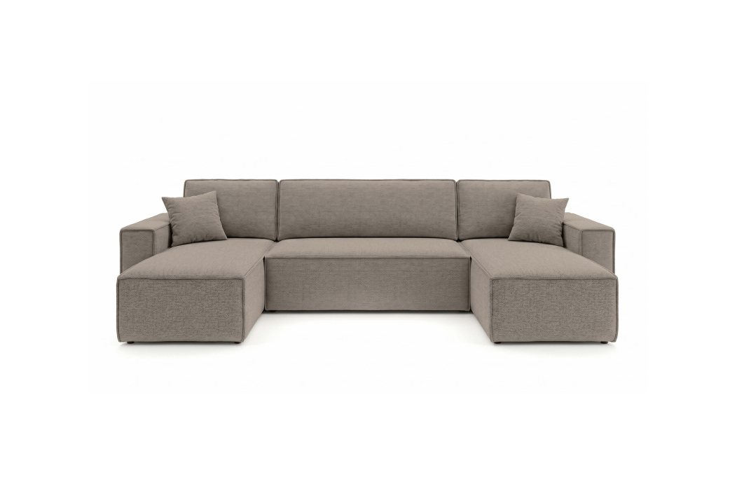 Canapé panoramique d'angle FARAH convertible avec rangement en tissu