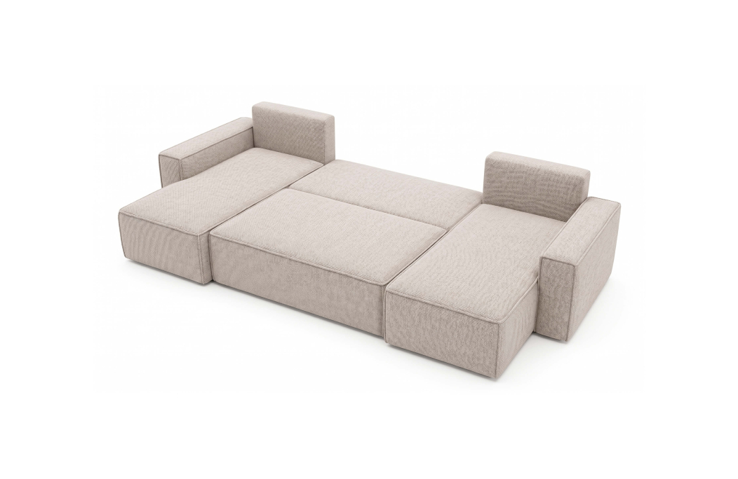Canapé panoramique d'angle FARAH convertible avec rangement en tissu