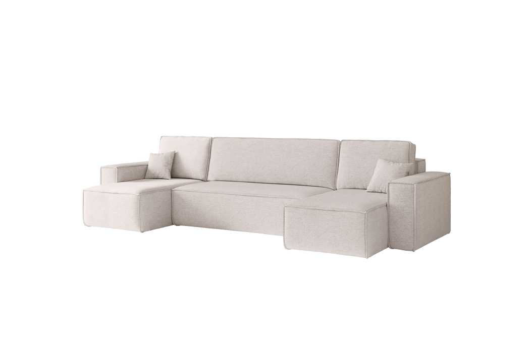 Canapé panoramique d'angle FARAH convertible avec rangement en tissu