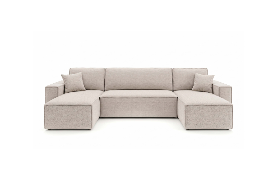 Canapé panoramique d'angle FARAH convertible avec rangement en tissu