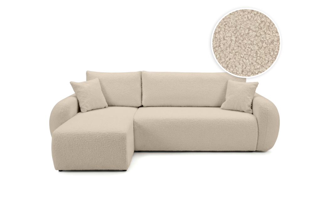 Canapé d'angle ALYA convertible réversible avec rangement en tissu bouclette