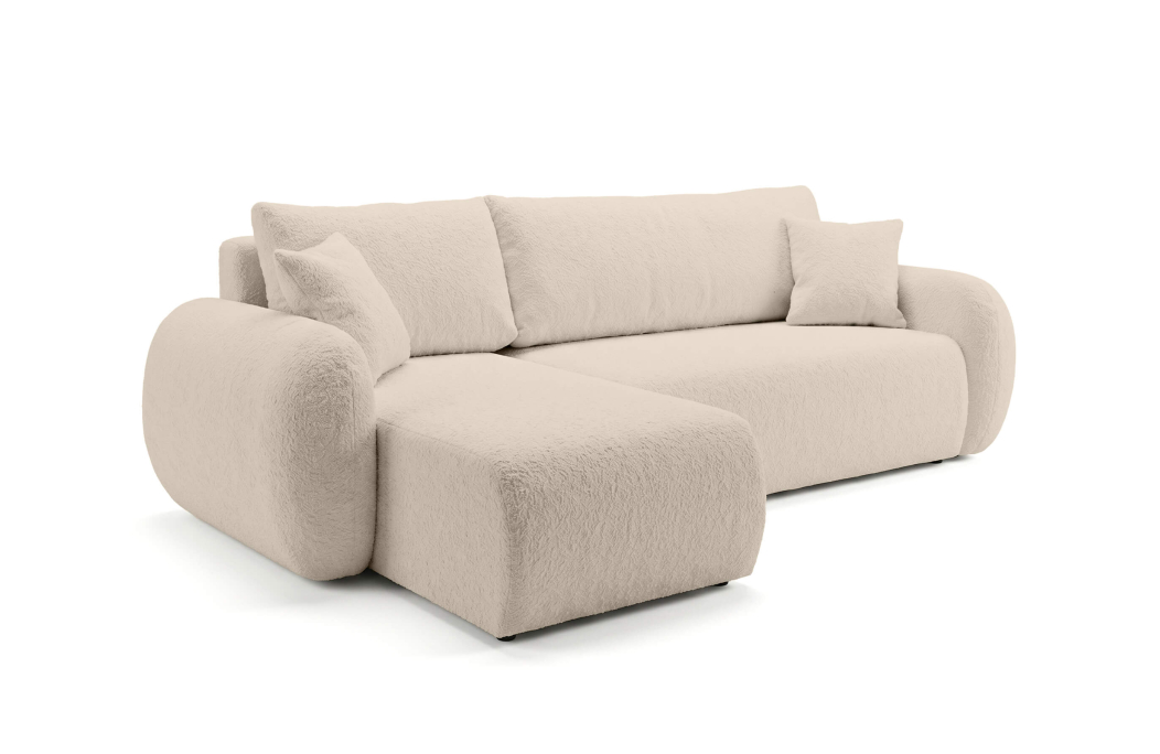 Canapé d'angle ALYA convertible réversible avec rangement en tissu bouclette