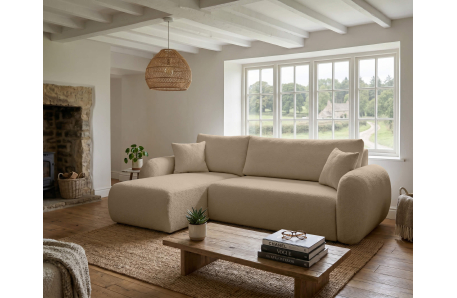 Canapé d'angle ALYA convertible réversible avec rangement en tissu bouclette