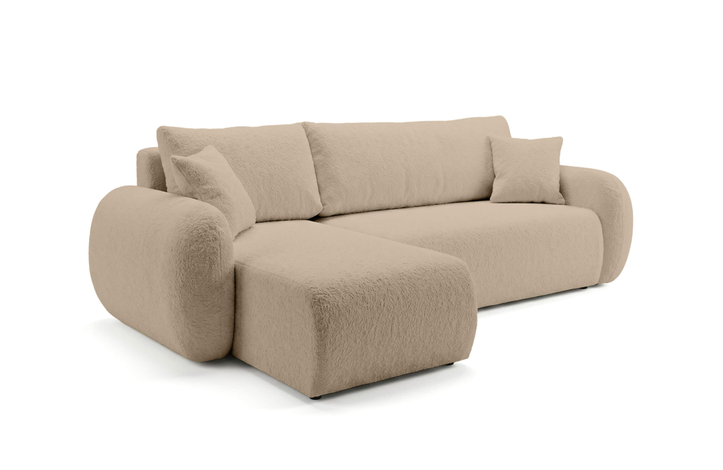 Canapé d'angle ALYA convertible réversible avec rangement en tissu bouclette