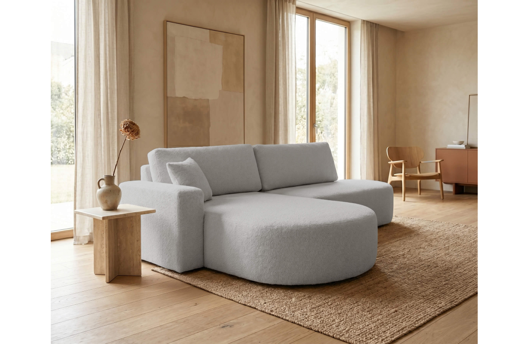 Canapé d'angle KIARA max réversible et convertible en tissu bouclette