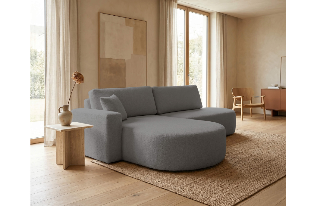 Canapé d'angle KIARA max réversible et convertible en tissu bouclette