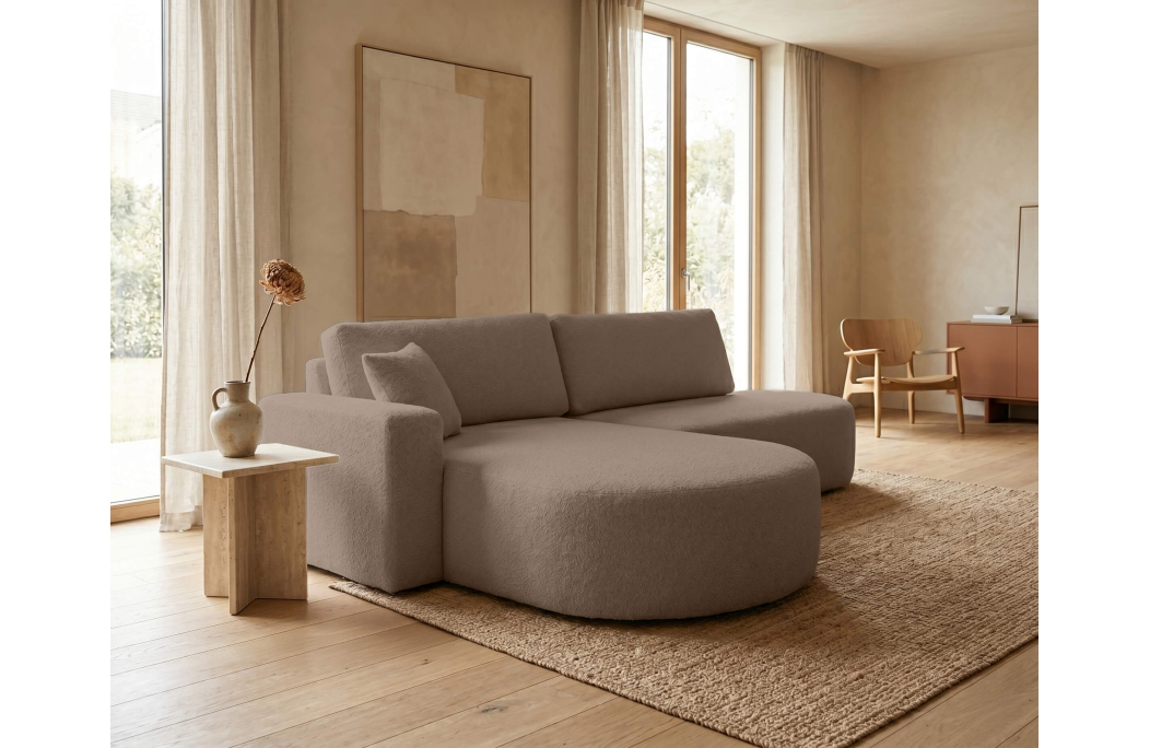 Canapé d'angle KIARA max réversible et convertible en tissu bouclette