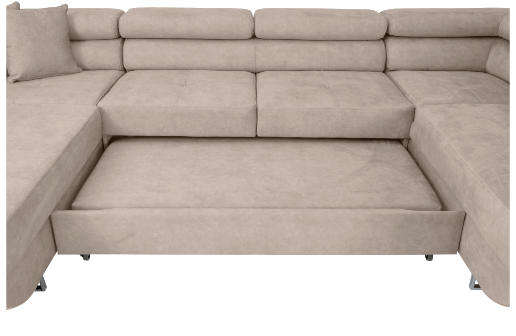Canapé panoramique 6 places FLAVIO convertible avec 2 coffres en tissu