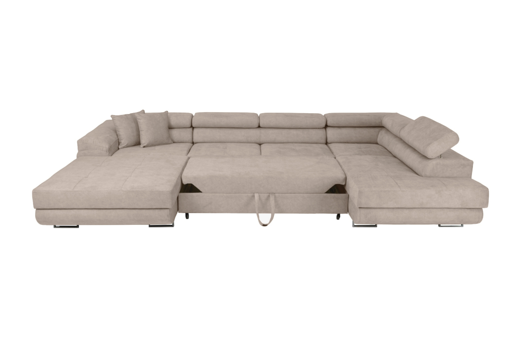 Canapé panoramique 6 places FLAVIO convertible avec 2 coffres en tissu