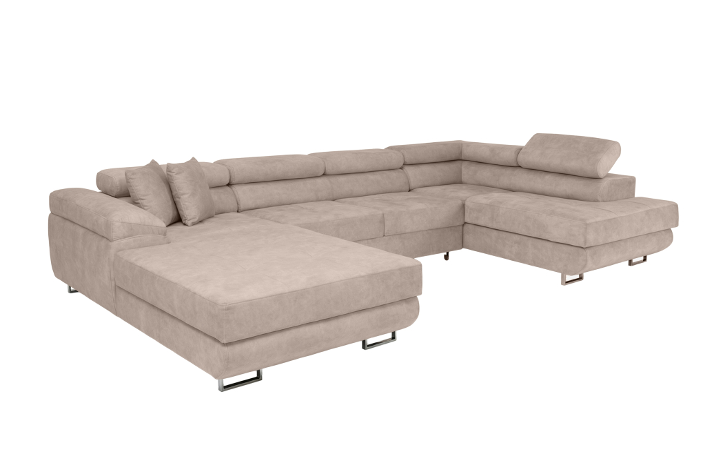Canapé panoramique 6 places FLAVIO convertible avec 2 coffres en tissu