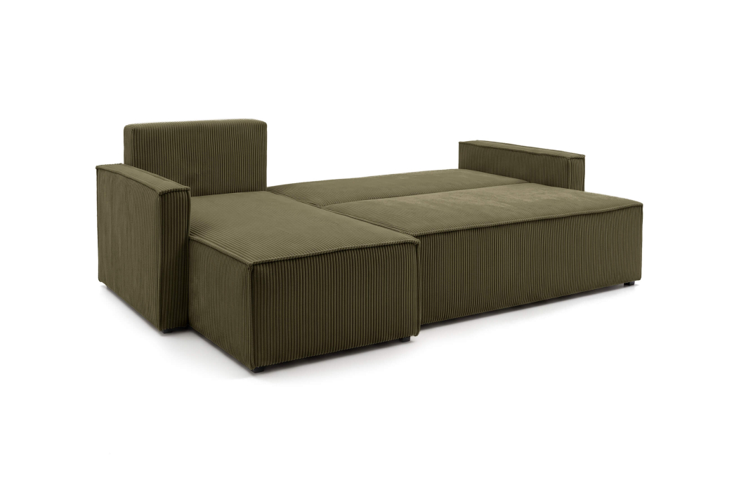 Canapé d'angle réversible convertible 4 places FARAH avec coffre en velours côtelé