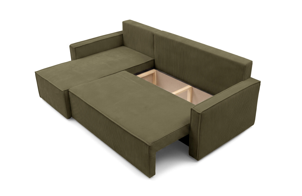 Canapé d'angle réversible convertible 4 places FARAH avec coffre en velours côtelé