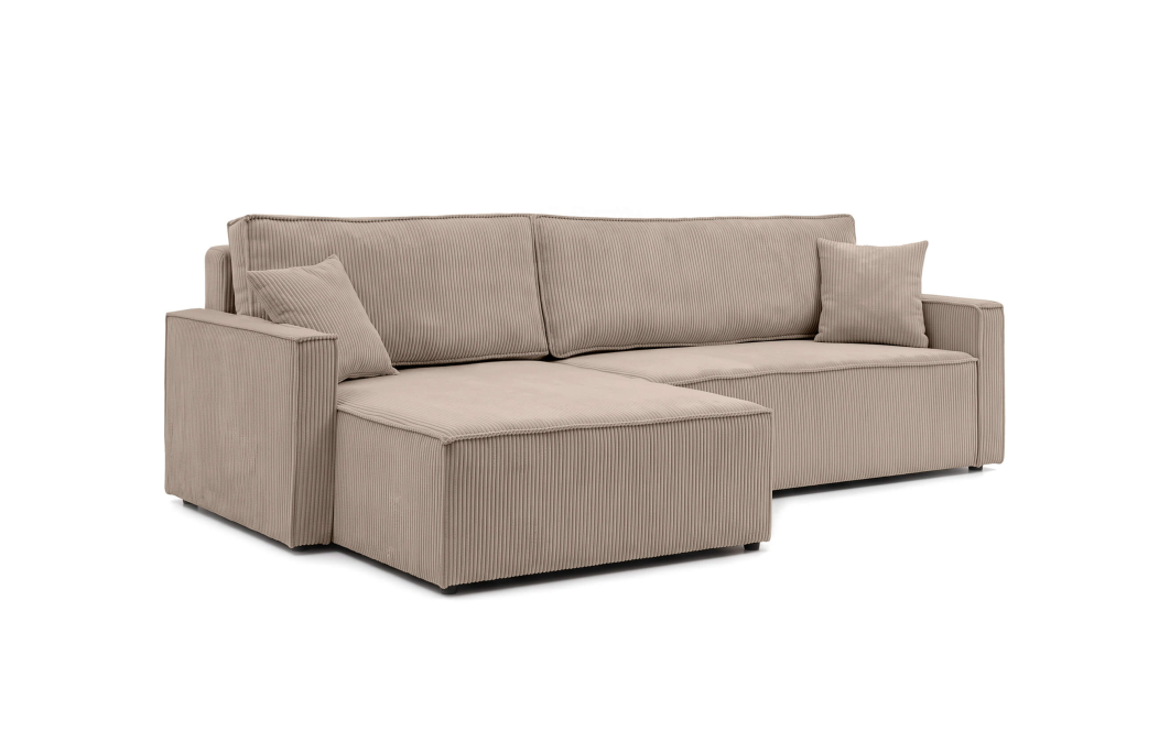 Canapé d'angle max FARAH réversible convertible 5 places avec coffre en velours côtelé