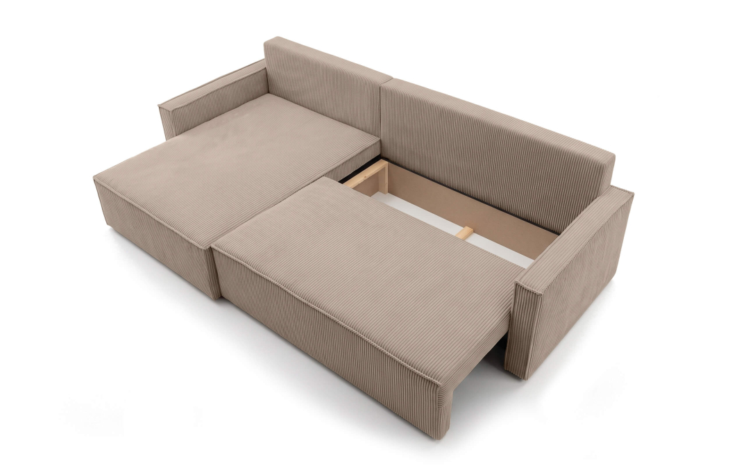 Canapé d'angle max FARAH réversible convertible 5 places avec coffre en velours côtelé