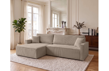 Canapé d'angle max FARAH réversible convertible 5 places avec coffre en velours côtelé