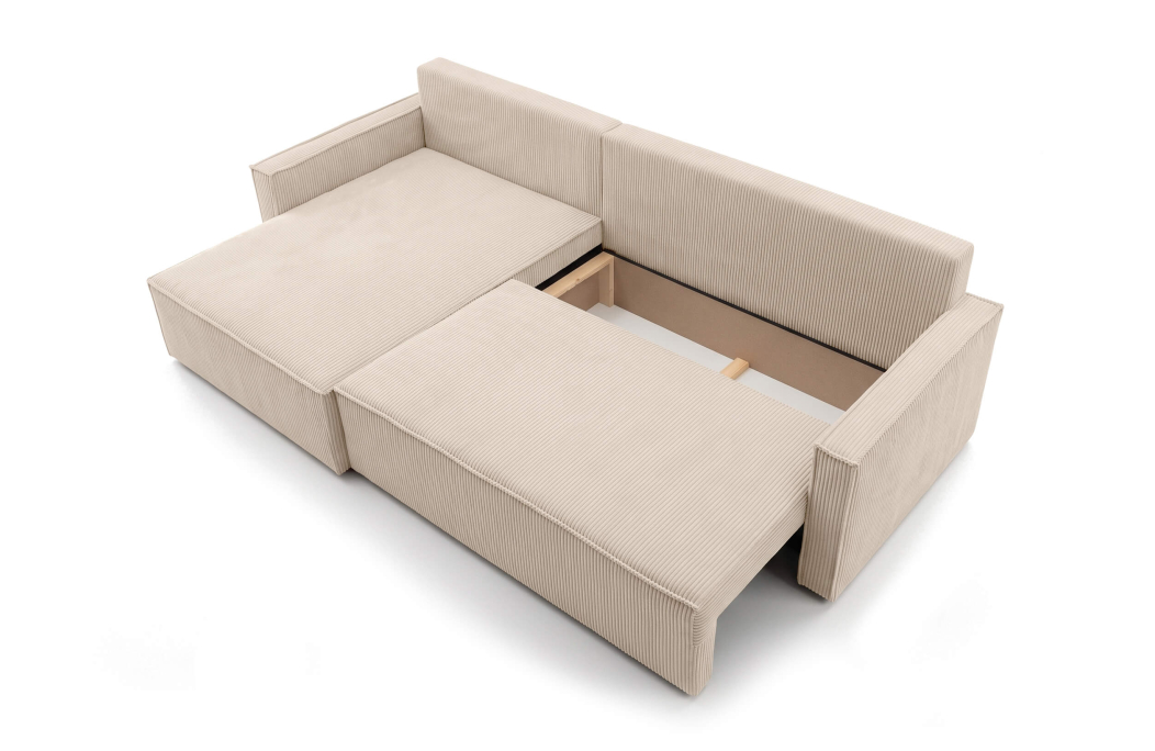 Canapé d'angle max FARAH réversible convertible 5 places avec coffre en velours côtelé