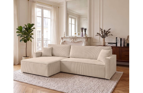 Canapé d'angle max FARAH réversible convertible 5 places avec coffre en velours côtelé