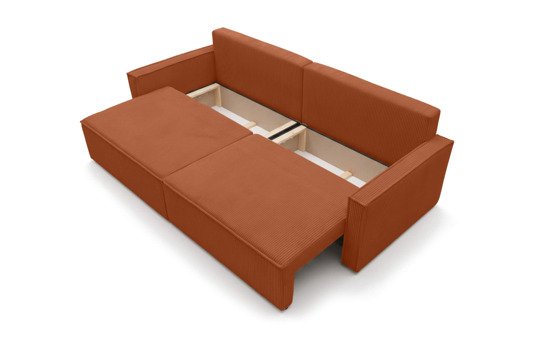Canapé droit 3 places FARAH convertible avec rangement en velours côtelé