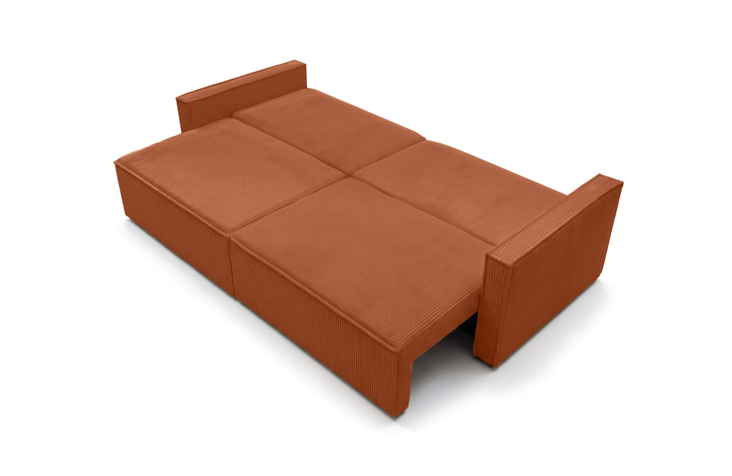 Canapé droit 3 places FARAH convertible avec rangement en velours côtelé