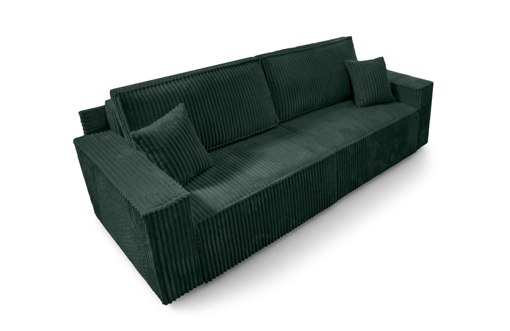 Canapé droit FARAH convertible avec assise profonde et 2 coffres en velours côtelé