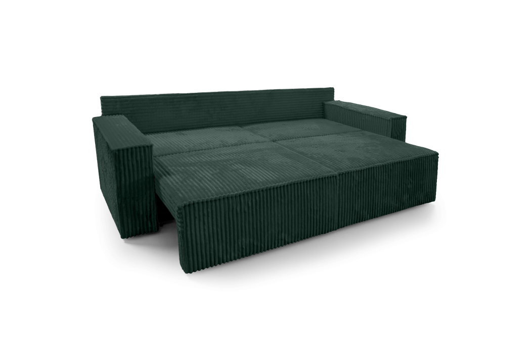 Canapé droit FARAH convertible avec assise profonde et 2 coffres en velours côtelé