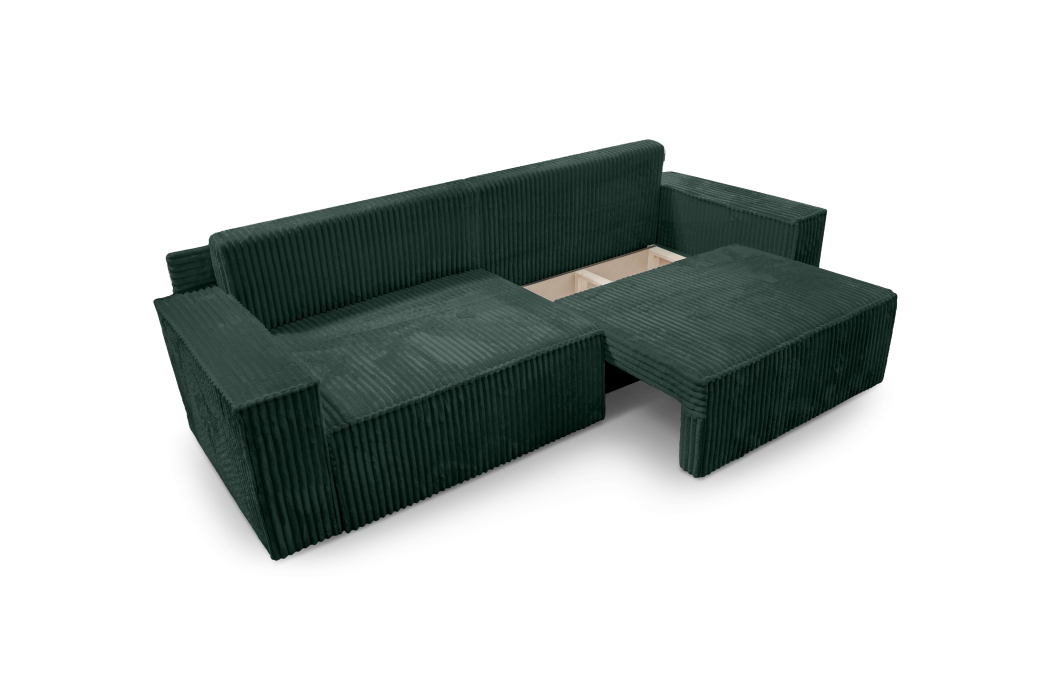 Canapé droit FARAH convertible avec assise profonde et 2 coffres en velours côtelé