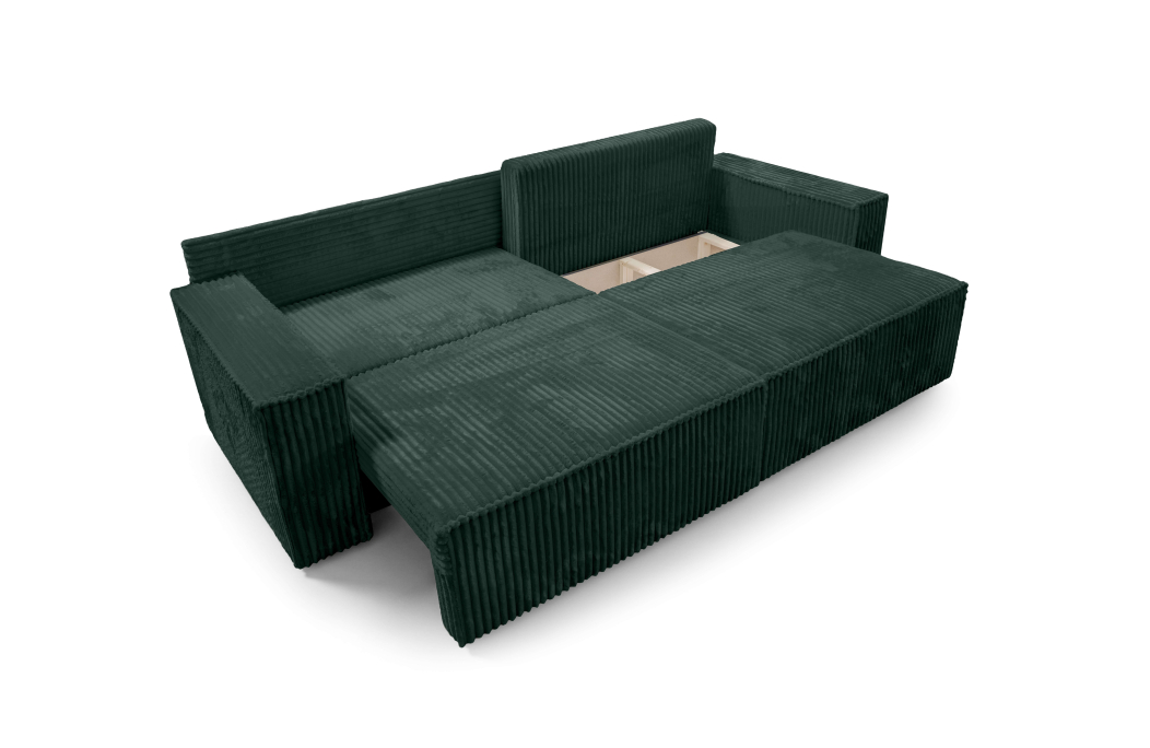 Canapé droit FARAH convertible avec assise profonde et 2 coffres en velours côtelé