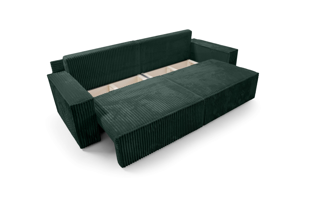 Canapé droit FARAH convertible avec assise profonde et 2 coffres en velours côtelé