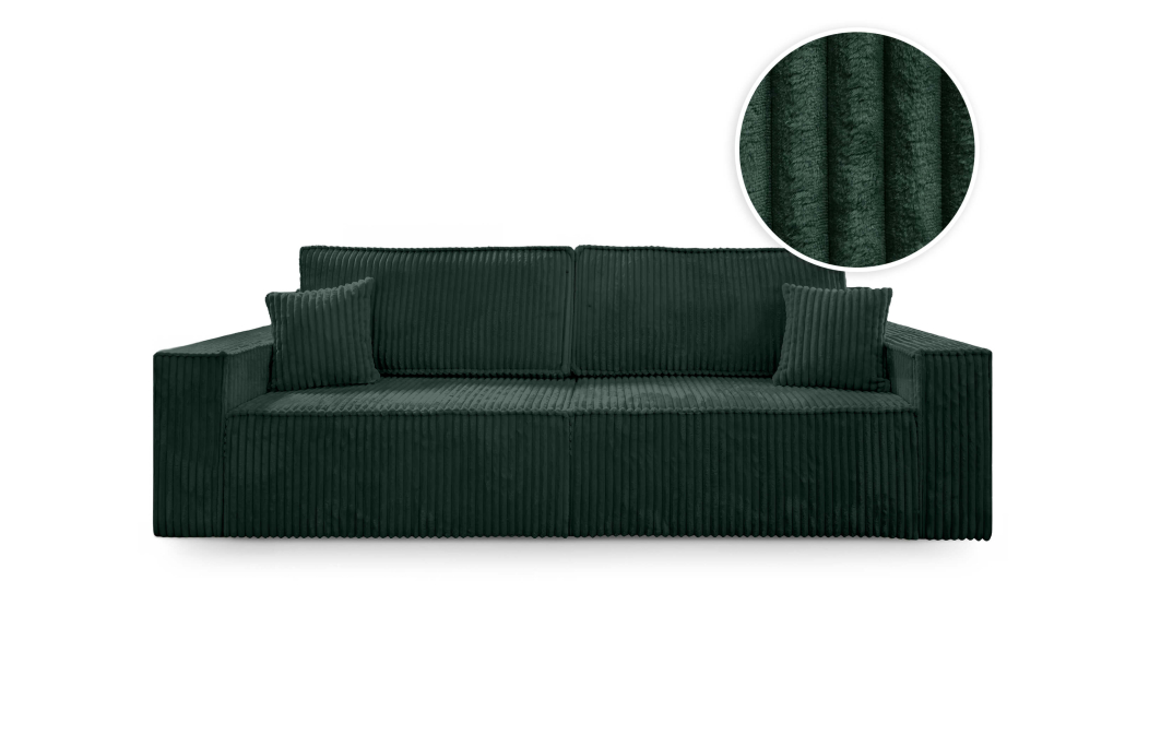 Canapé droit FARAH convertible avec assise profonde et 2 coffres en velours côtelé