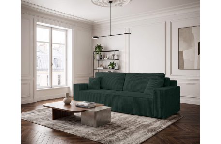 Canapé droit FARAH convertible avec assise profonde et 2 coffres en velours côtelé