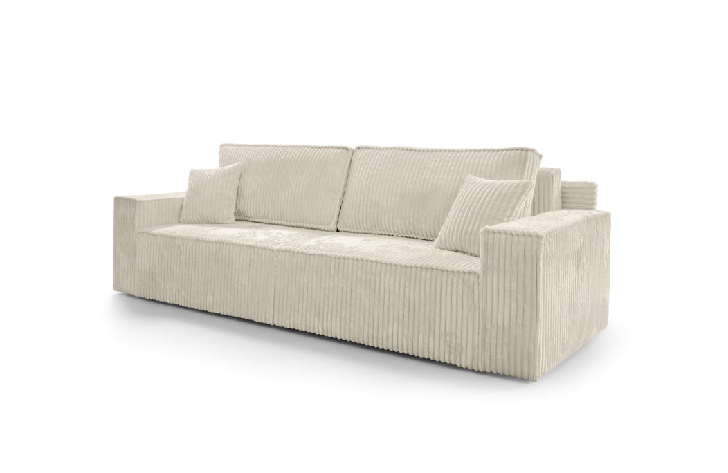 Canapé droit FARAH convertible avec assise profonde et 2 coffres en velours côtelé