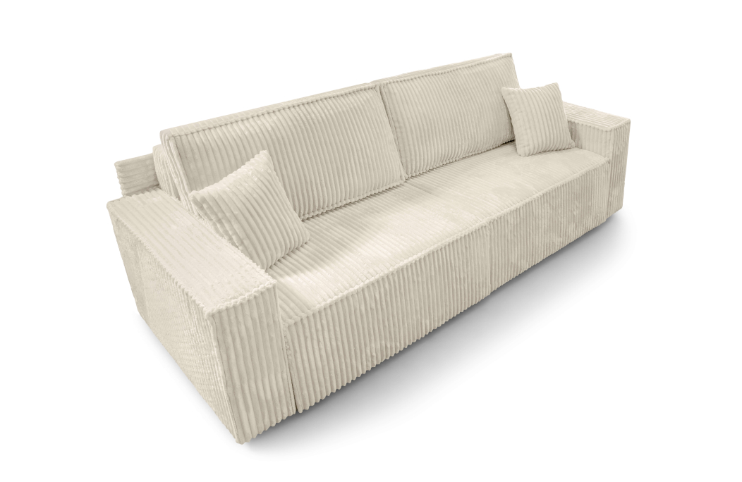 Canapé droit FARAH convertible avec assise profonde et 2 coffres en velours côtelé