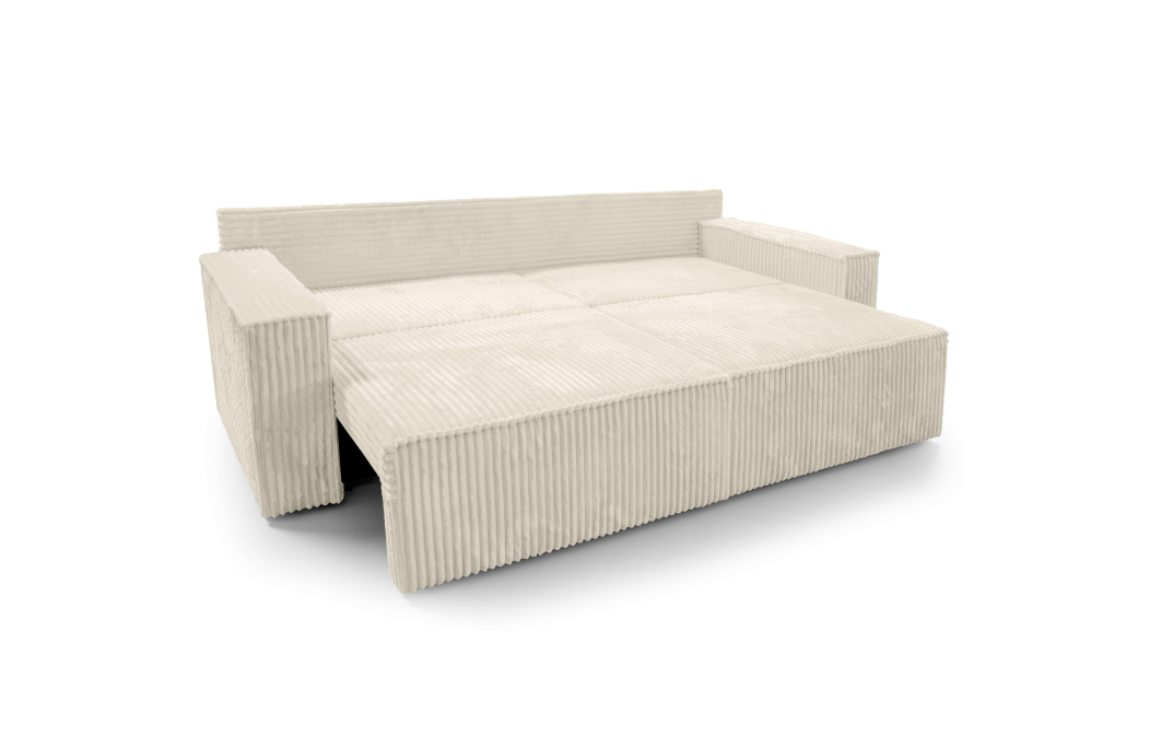 Canapé droit FARAH convertible avec assise profonde et 2 coffres en velours côtelé