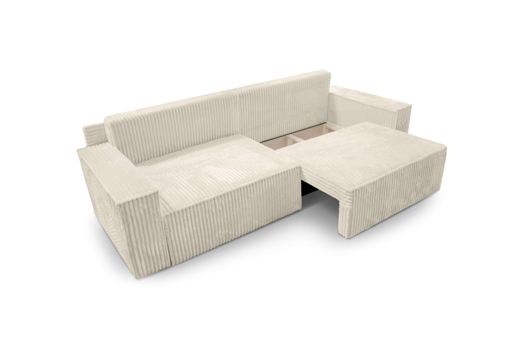 Canapé droit FARAH convertible avec assise profonde et 2 coffres en velours côtelé