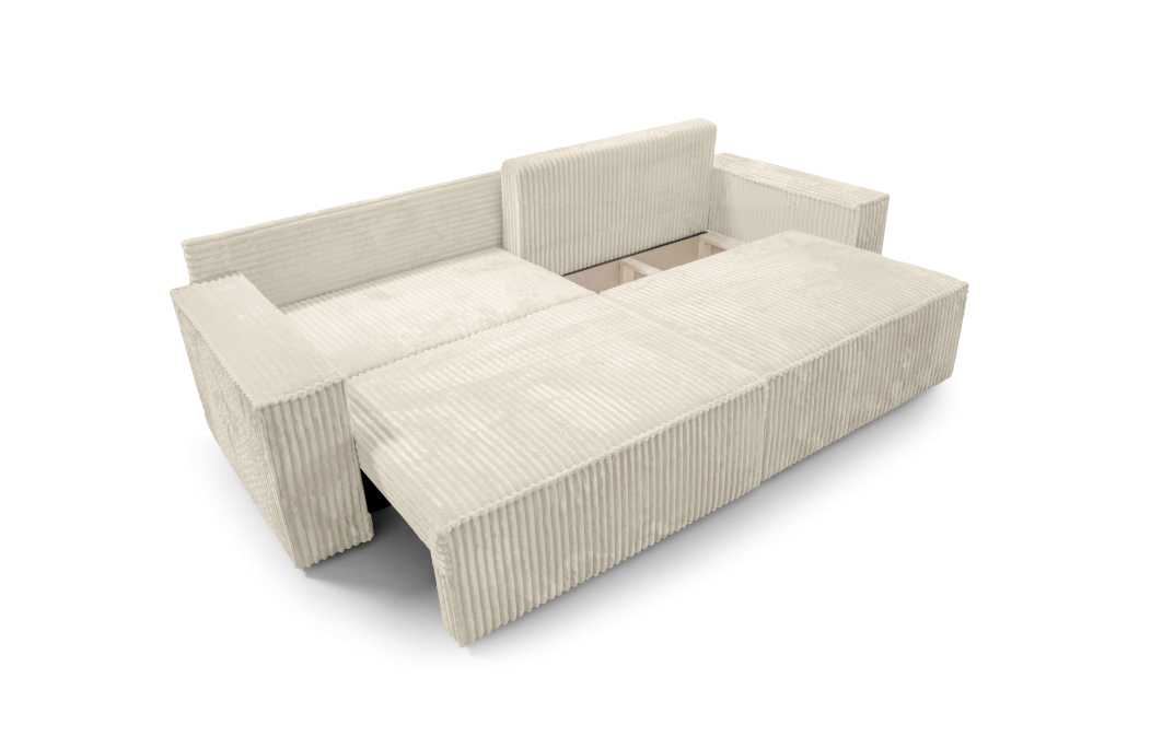 Canapé droit FARAH convertible avec assise profonde et 2 coffres en velours côtelé