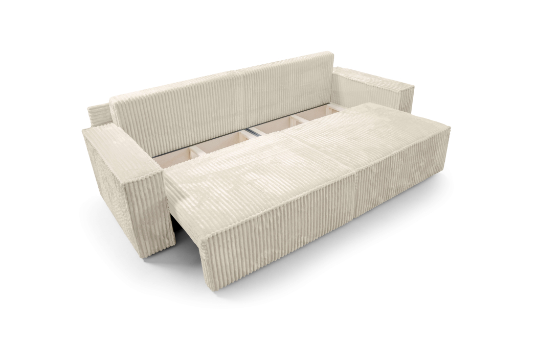 Canapé droit FARAH convertible avec assise profonde et 2 coffres en velours côtelé