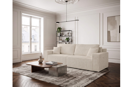 Canapé droit FARAH convertible avec assise profonde et 2 coffres en velours côtelé