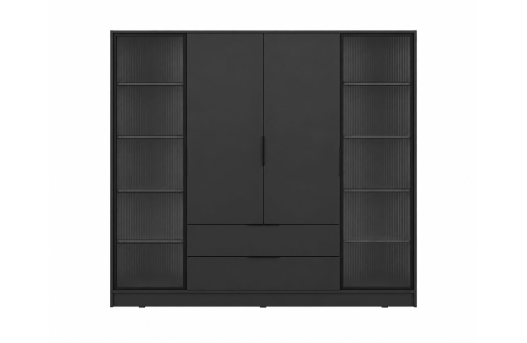 Armoire MIRAGE 4 portes vitrées et 2 tiroirs avec penderie en bois et verre